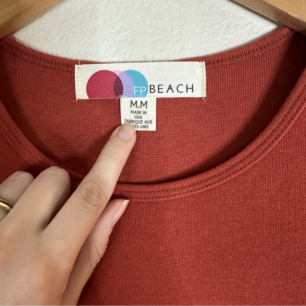 FREE PEOPLE BEACH burnt orange Good Feels slim midi dress M - Picture 6 of 10